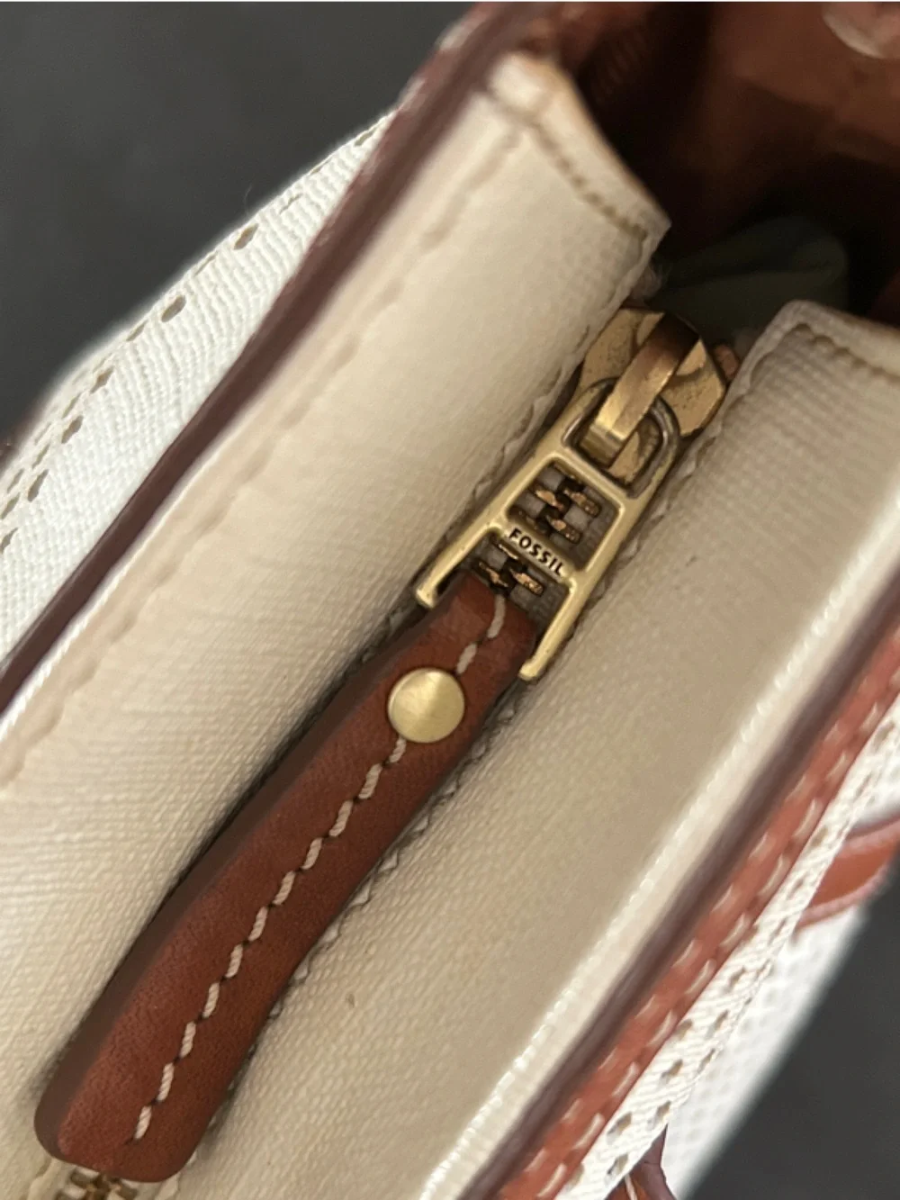 Fossil Cream and Brown Perforated Dot Tote